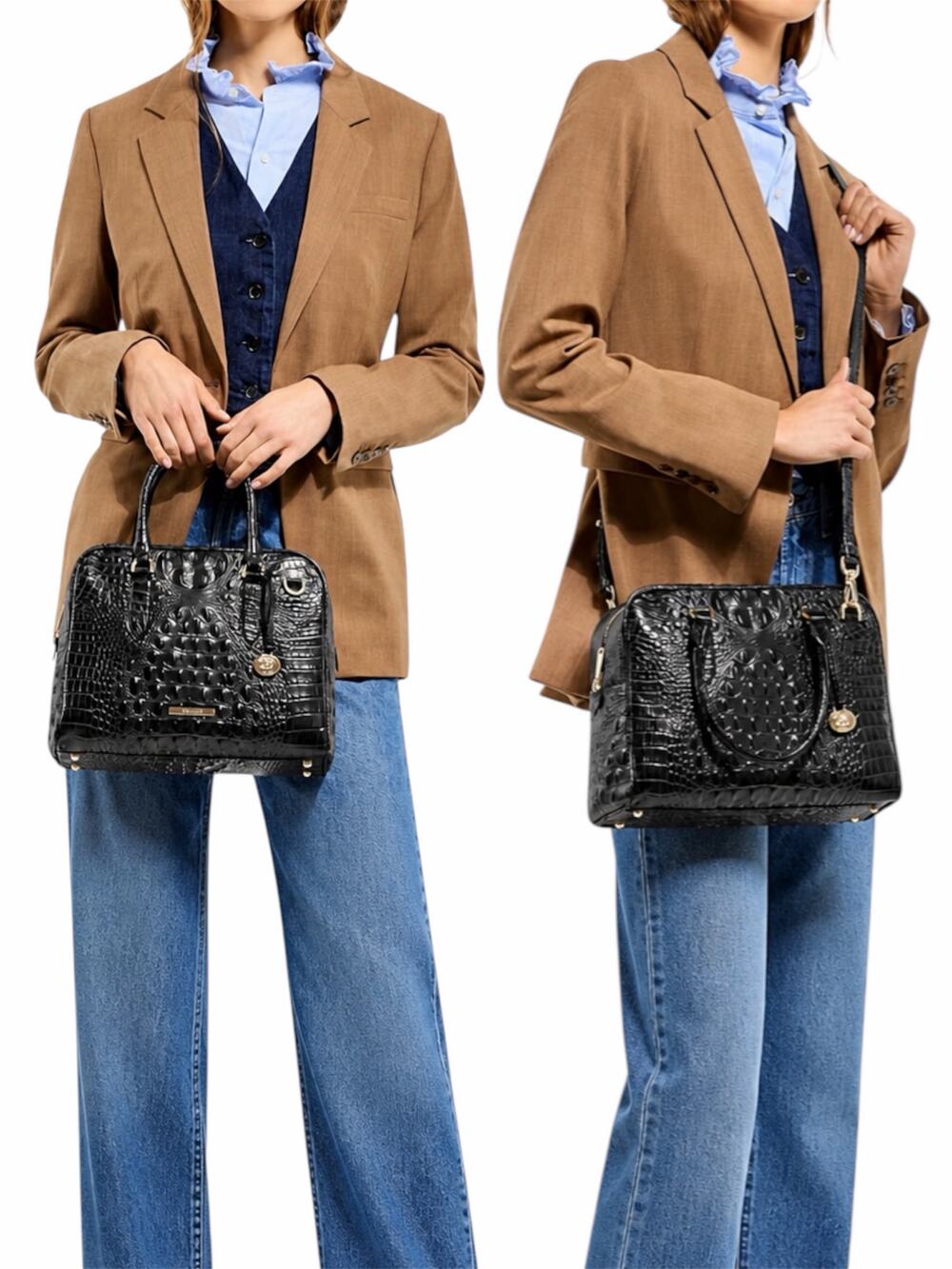 Brahmin Marissa Leather Satchel Bag Black Alden Road Croc